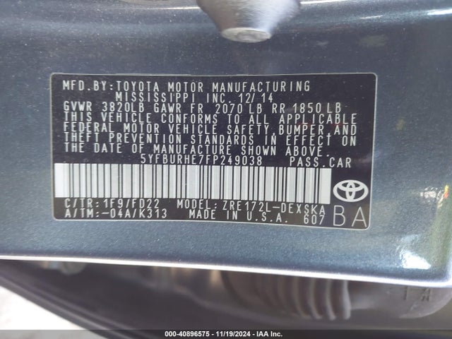 Toyota Corolla S Plus 2015 5YFBURHE7FP249038 Image 9