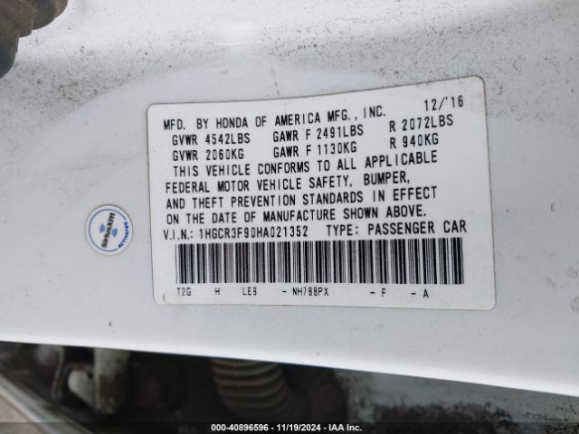 1HGCR3F90HA021352 Honda Accord Touring V6