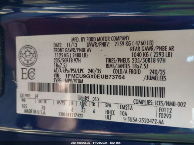 1FMCU9GX0EUB73764 Ford ESCAPE SE