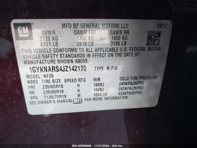 1GYKNARS4JZ142170 Cadillac Xt5 Standard