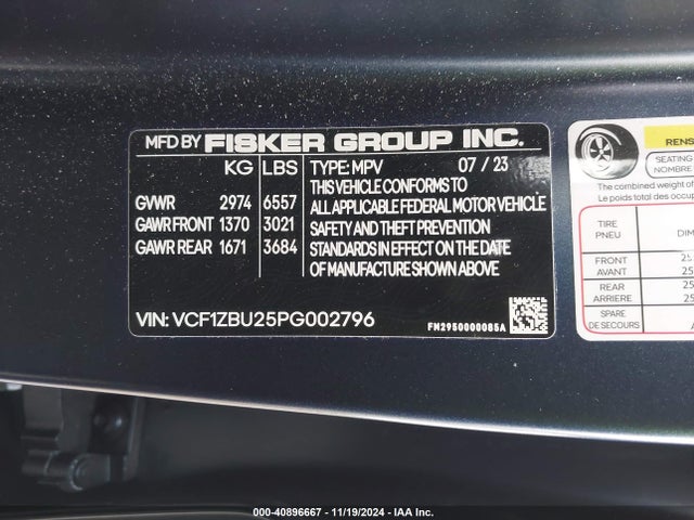 Fisker Ocean One 2023 VCF1ZBU25PG002796 Image 9