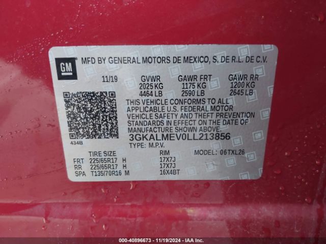 3GKALMEV0LL213856 GMC Terrain Fwd Sle