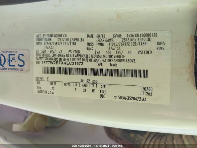 1FT7W2BTXKEC31672 Ford F-250 Xl