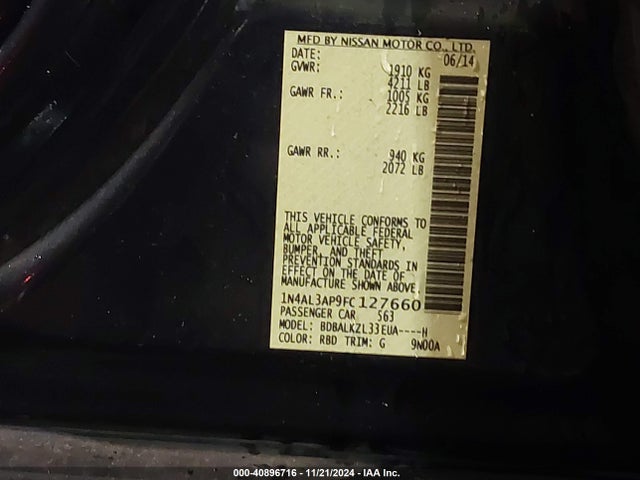 Nissan Altima 2.5 Sv 2015 1N4AL3AP9FC127660 Image 9