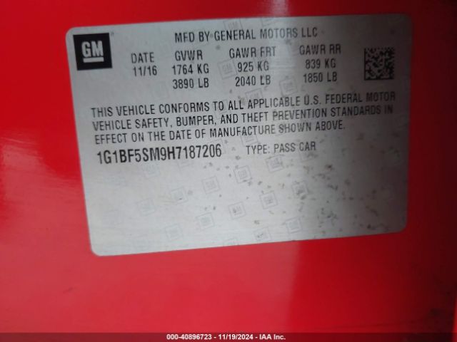 1G1BF5SM9H7187206 Chevrolet Cruze Premier Auto