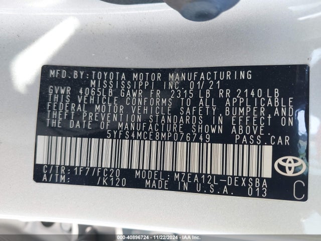 Toyota COROLLA SE 2021 5YFS4MCE8MP076749 Image 9