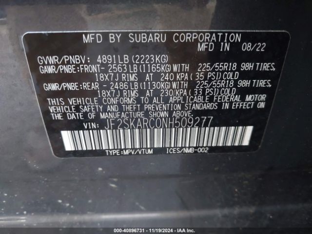 JF2SKARC0NH509277 Subaru Forester Touring