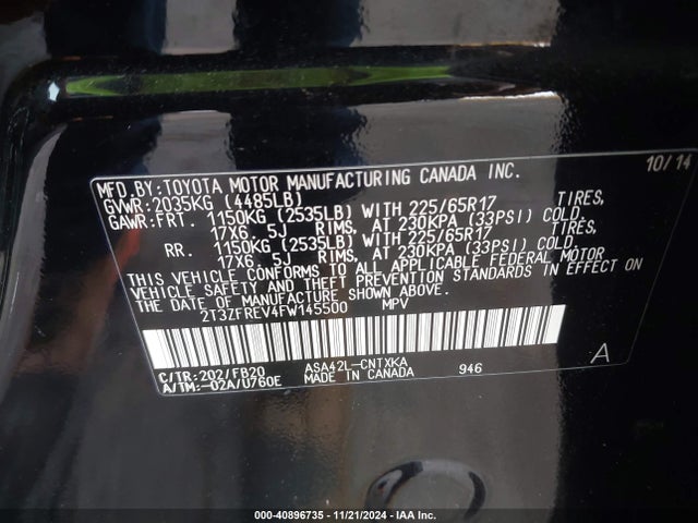 Toyota RAV4 LE 2015 2T3ZFREV4FW145500 Image 9