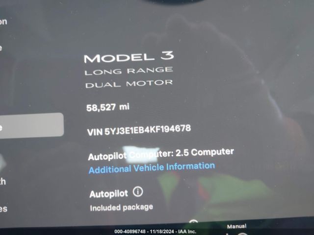 5YJ3E1EB4KF194678 Tesla Model 3 Long Range/performance