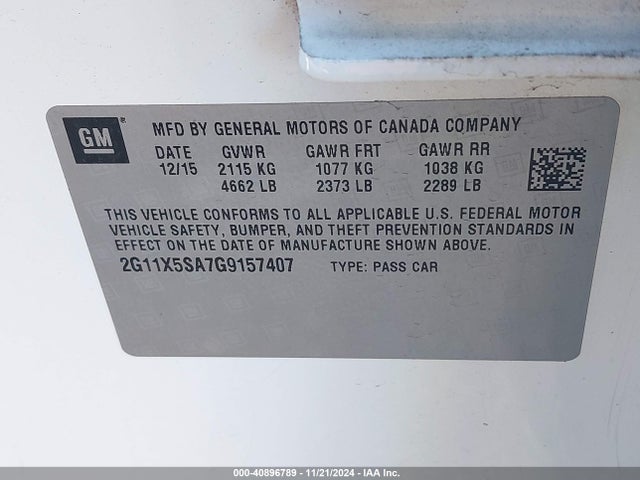 Chevrolet Impala 1fl 2016 2G11X5SA7G9157407 Image 9
