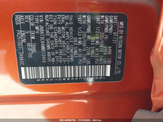 JN8AT3CA4MW013469 Nissan Rogue Sl Fwd