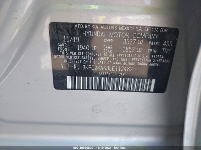 Hyundai ACCENT SE 2020 3KPC24A63LE112482 Image 9