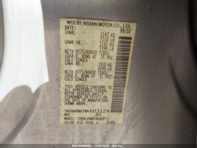 2011 NISSAN ARMADA 5N1BA0ND3BN603124 Photo 8