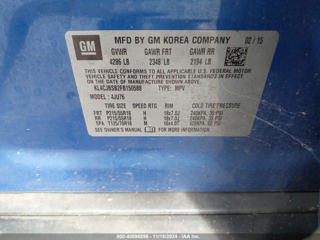 Buick Encore Convenience 2015 KL4CJBSB2FB150588 Image 9