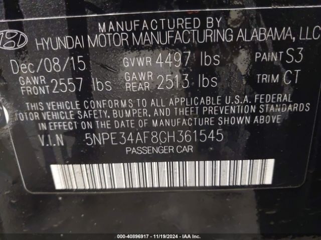 5NPE34AF8GH361545 Hyundai Sonata Sport