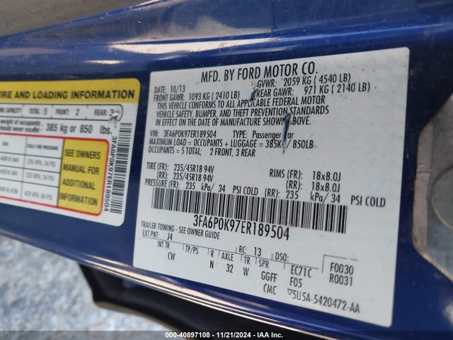 Ford Fusion Titanium 2014 3FA6P0K97ER189504 Image 9