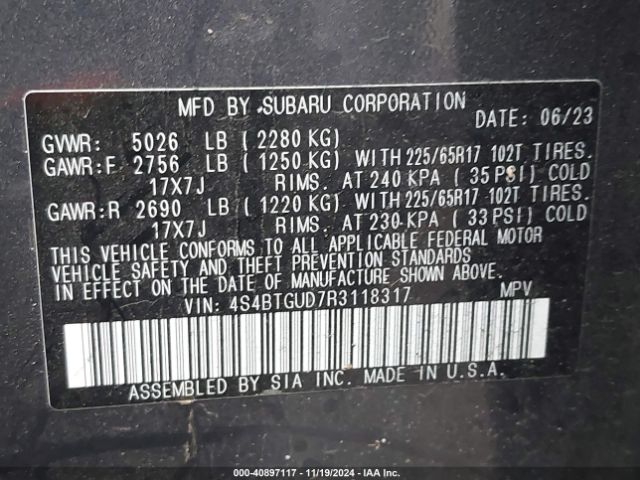 4S4BTGUD7R3118317 Subaru Outback Wilderness