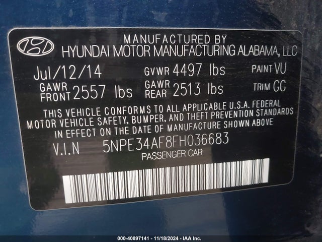 Hyundai Sonata Sport 2015 5NPE34AF8FH036683 Image 9