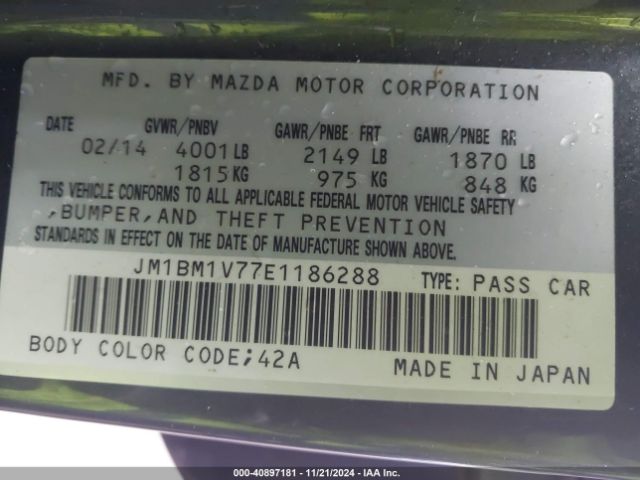 JM1BM1V77E1186288 Mazda Mazda3 I Touring