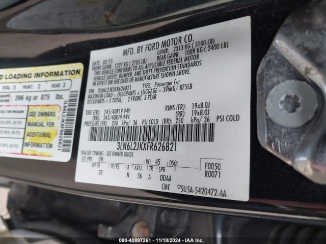 3LN6L2JKXFR626821 Lincoln MKZ