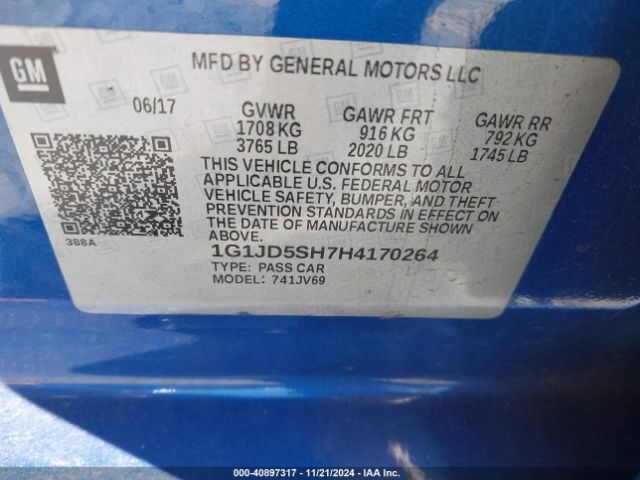 1G1JD5SH7H4170264 Chevrolet Sonic Lt Auto