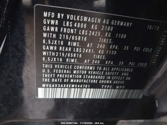 WVGAV3AX6EW544781 Volkswagen TIGUAN S