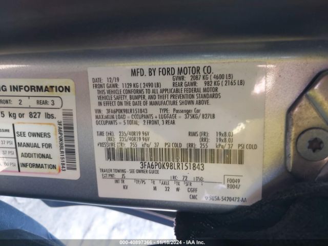 3FA6P0K98LR151843 Ford Fusion Titanium