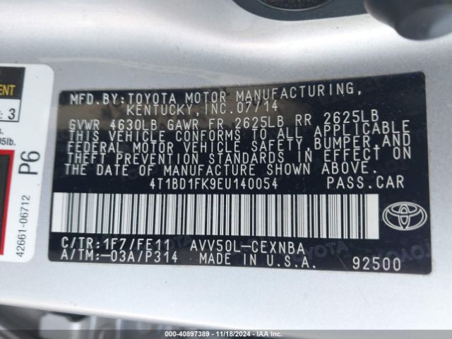 4T1BD1FK9EU140054 Toyota Camry Hybrid Le