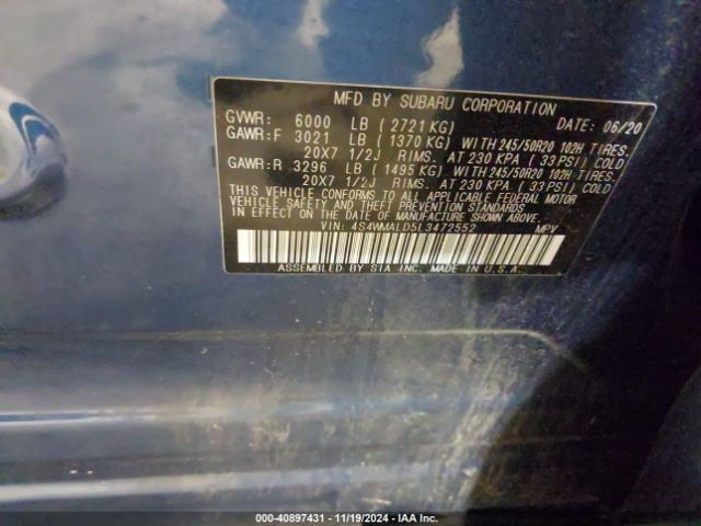 4S4WMALD5L3472552 Subaru Ascent Limited