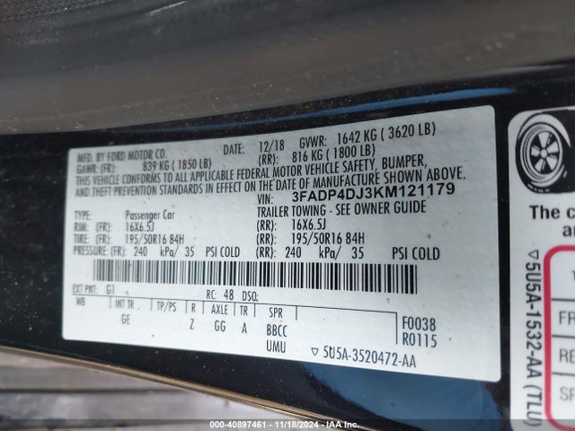 Ford Fiesta 2019 3FADP4DJ3KM121179 Image 9