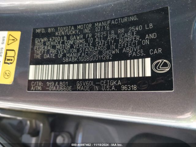 58ABK1GG8GU011282 Lexus ES 350