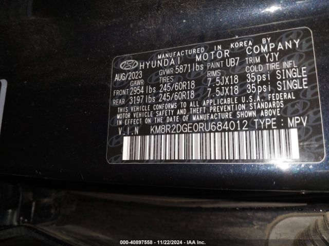 KM8R2DGE0RU684012 Hyundai Palisade Sel