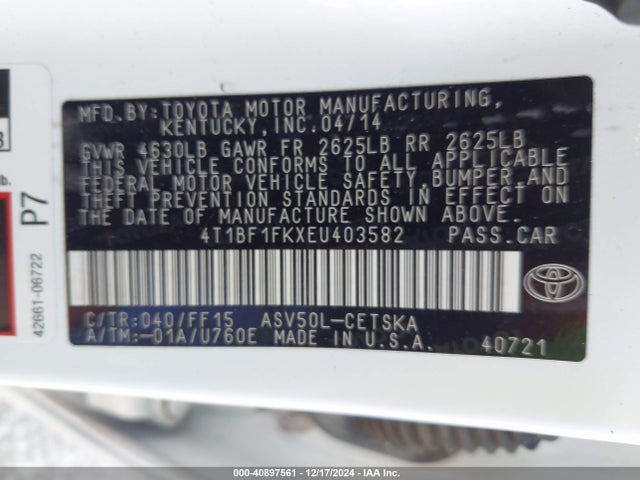 Toyota CAMRY SE 2014 4T1BF1FKXEU403582 Image 9