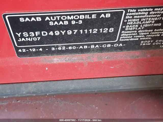 2007 SAAB 9-3 YS3FD49Y971112128 Photo 8