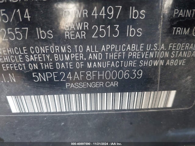 Hyundai SONATA SE 2015 5NPE24AF8FH000639 Image 9