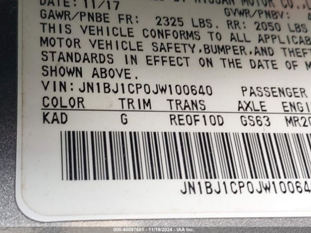 JN1BJ1CP0JW100640 Nissan Rogue Sport S