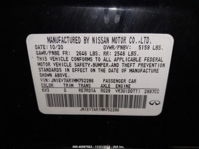 JN1EV7AR1MM752286 Infiniti Q50 Pure Awd