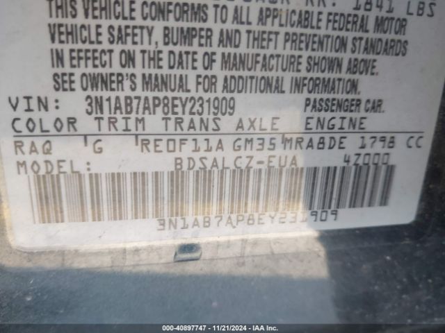 3N1AB7AP8EY231909 Nissan SENTRA S
