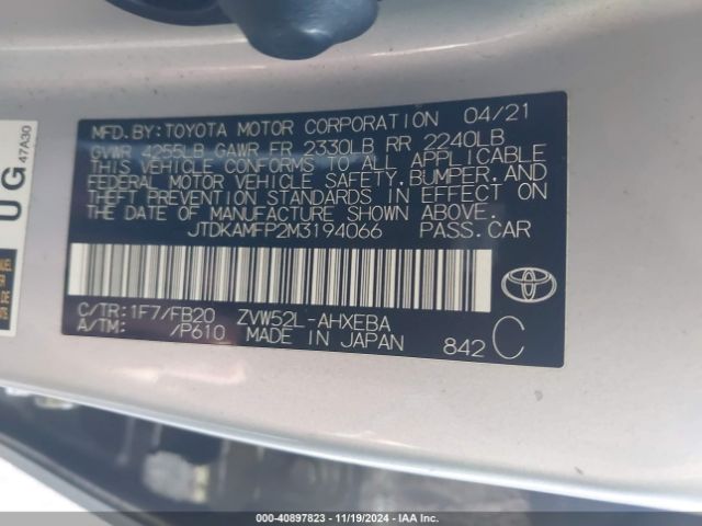 JTDKAMFP2M3194066 Toyota Prius Prime Le