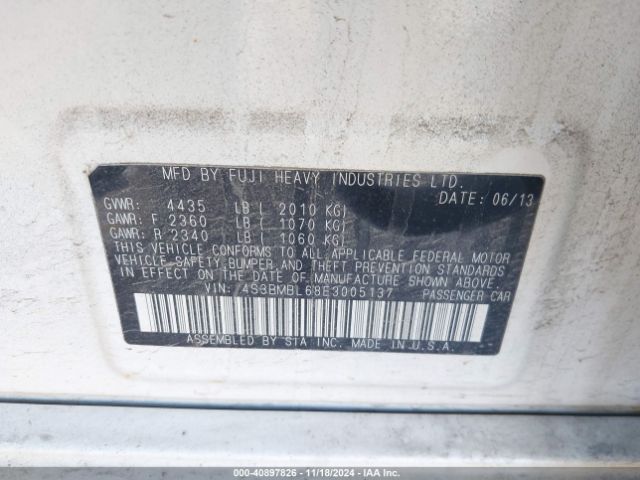 4S3BMBL68E3005137 Subaru Legacy 2.5i Limited