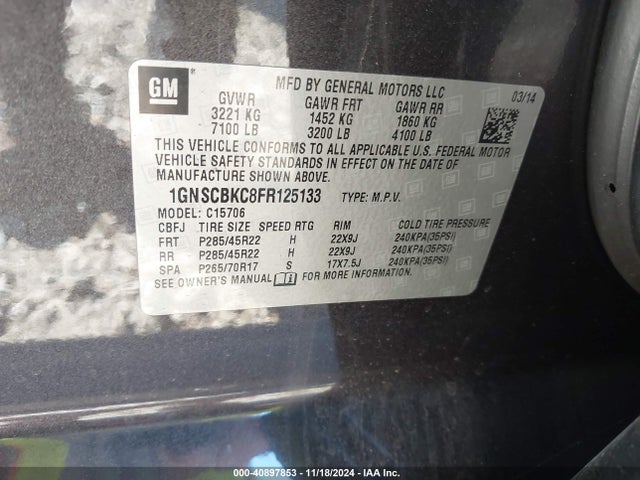 Chevrolet Tahoe Lt 2015 1GNSCBKC8FR125133 Image 9
