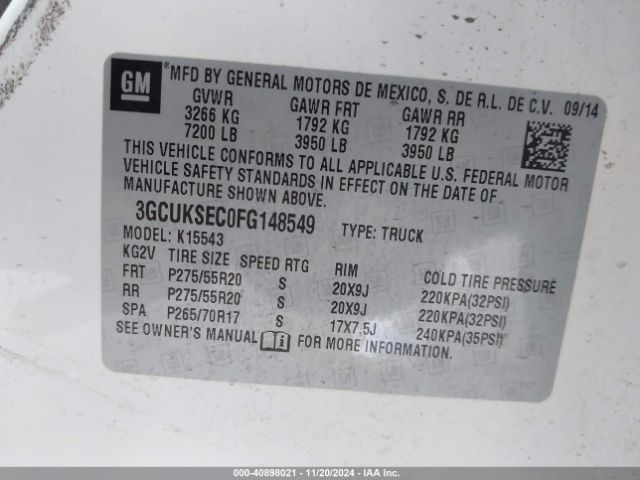 3GCUKSEC0FG148549 Chevrolet Silverado 1500 1lz