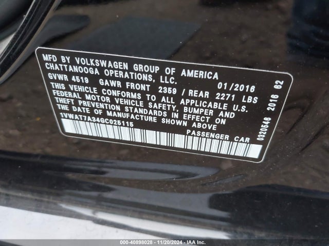 1VWAT7A34GC025115 Volkswagen Passat 1.8t S