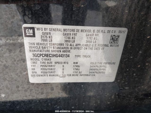 3GCPCREC3HG443134 Chevrolet Silverado 1500 1lt