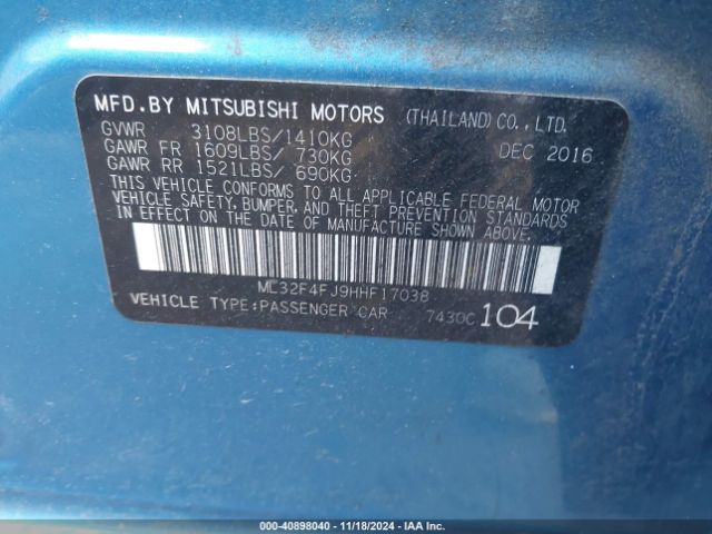 ML32F4FJ9HHF17038 Mitsubishi Mirage G4 Se