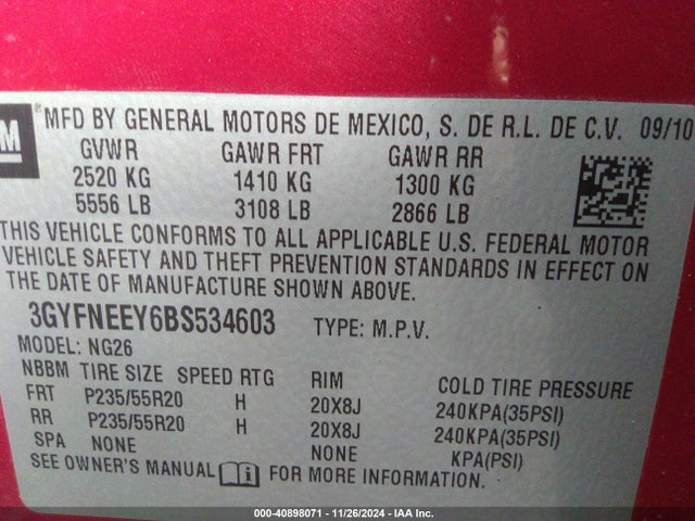 2011 CADILLAC SRX 3GYFNEEY6BS534603 Photo 8