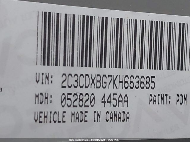 2C3CDXBG7KH663685 Dodge Charger Sxt Rwd