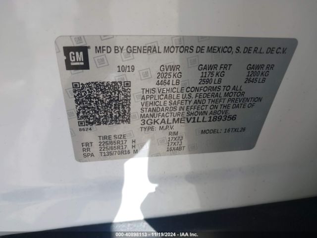 3GKALMEV1LL189356 GMC Terrain Fwd Sle