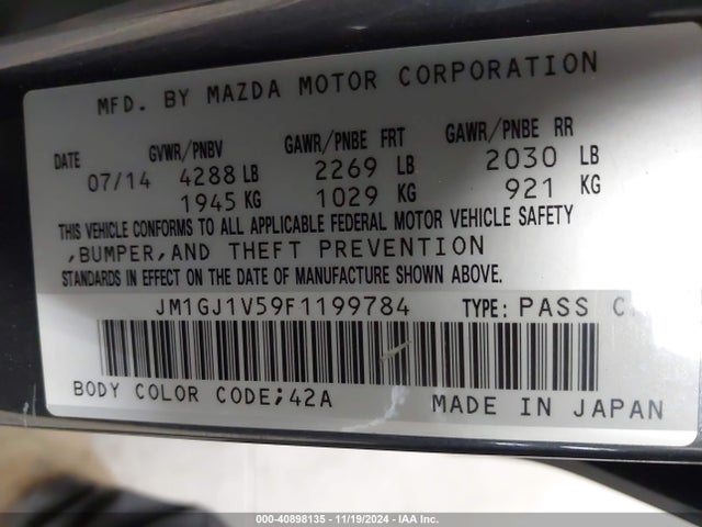Mazda Mazda6 I Touring 2015 JM1GJ1V59F1199784 Image 9