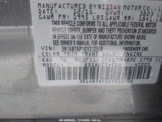 Nissan Sentra Fe+ S 2016 3N1AB7AP1GY212508 Image 9